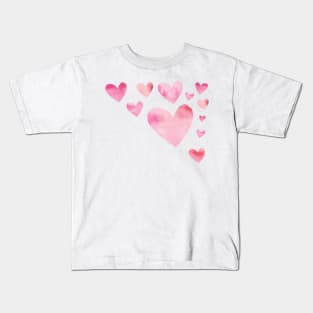 Pink Watercolor Hearts Valentines Design Kids T-Shirt